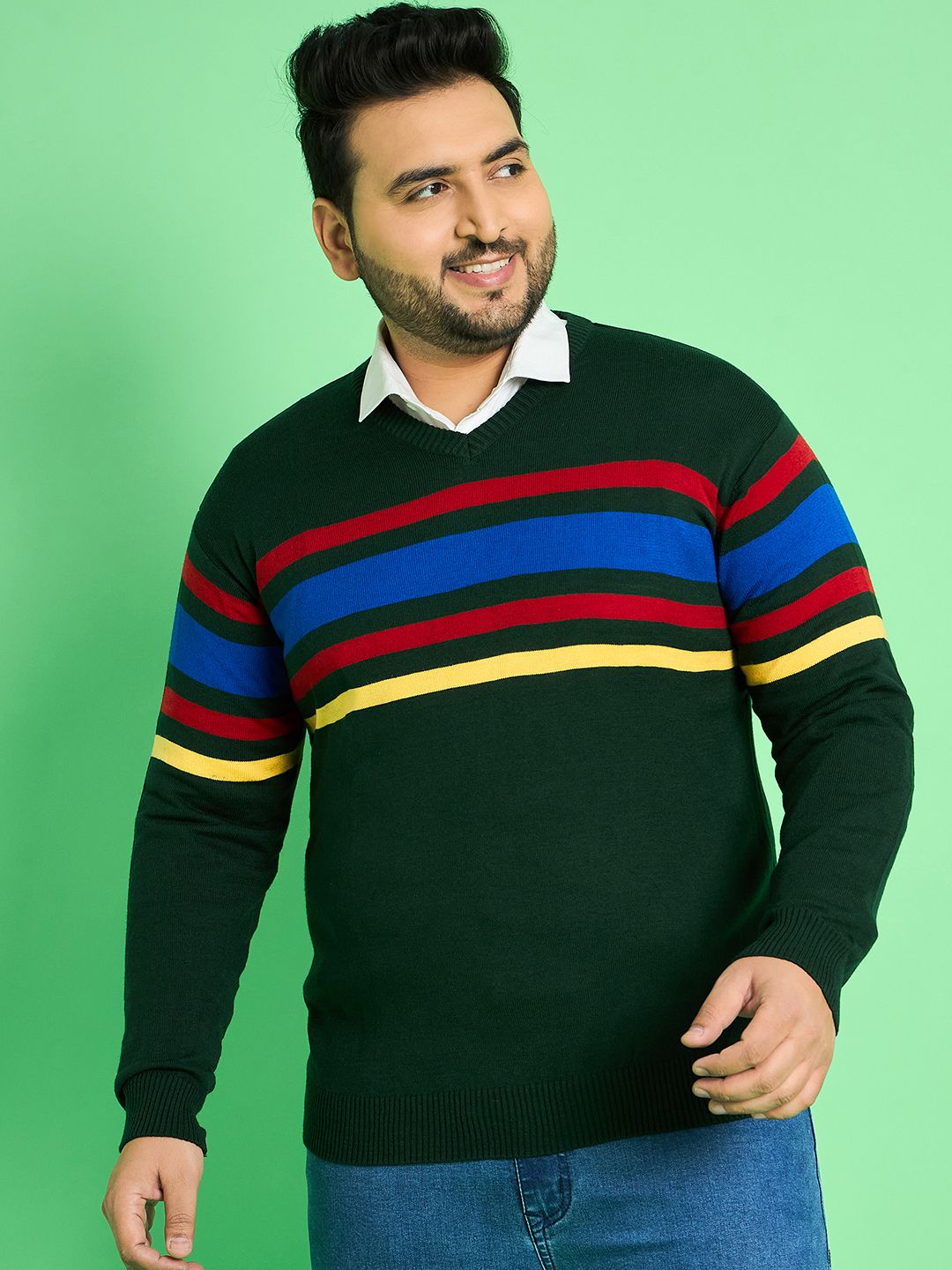 bigbanana Men Striped V Neck Multicolor Sweater-picture-19