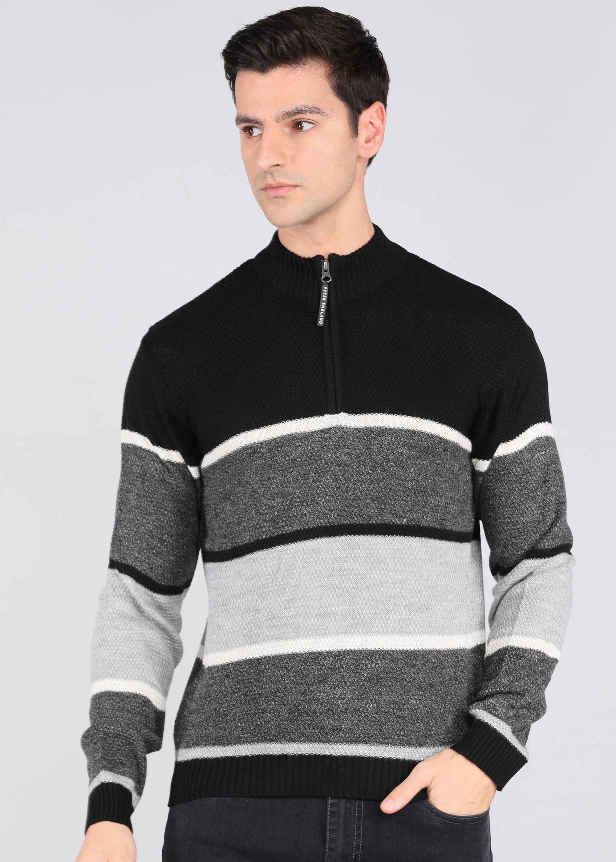 Men Checkered High Neck Black Sweater-image-40