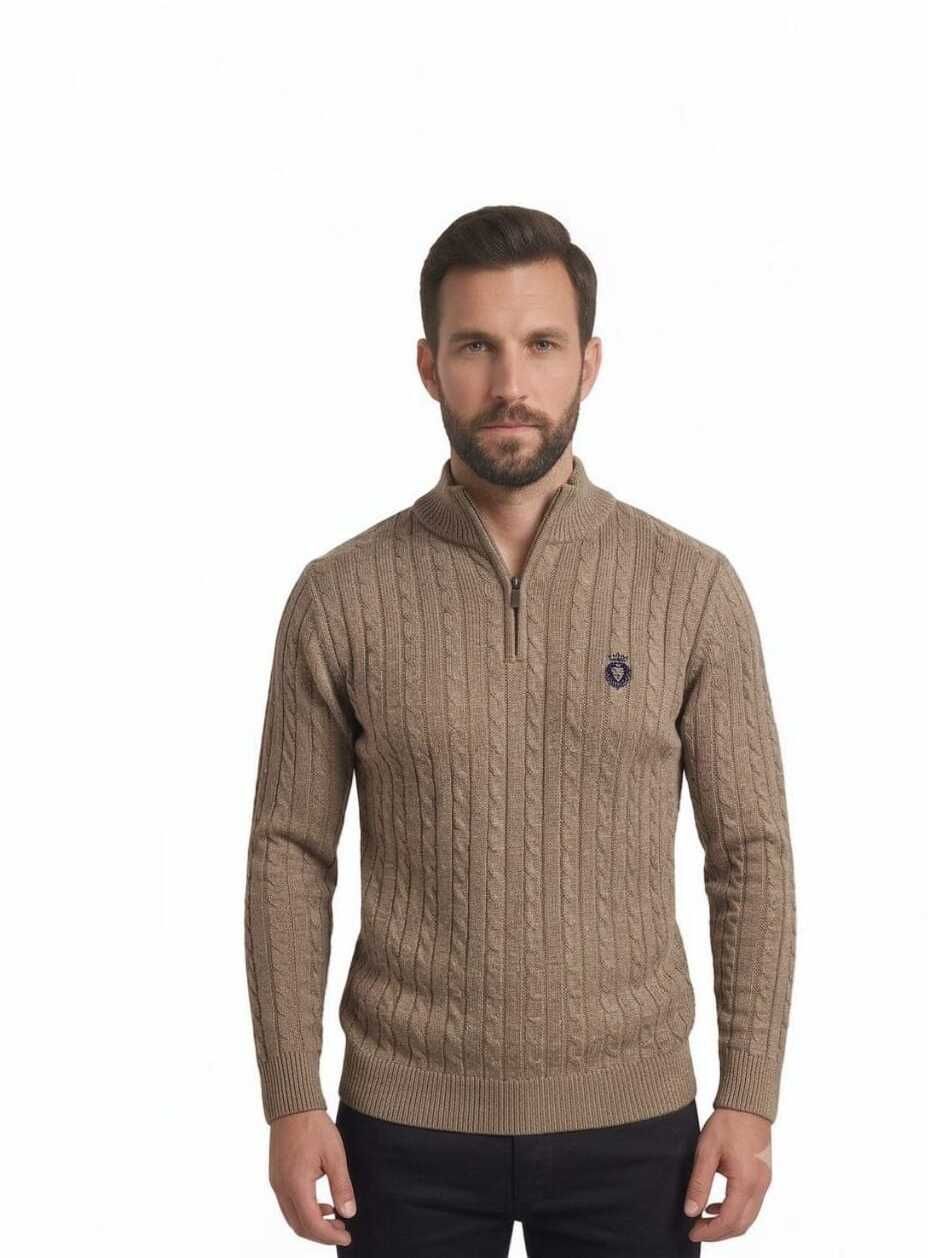 alpha club Men Self Design Turtle Neck Beige Sweater-picture-29