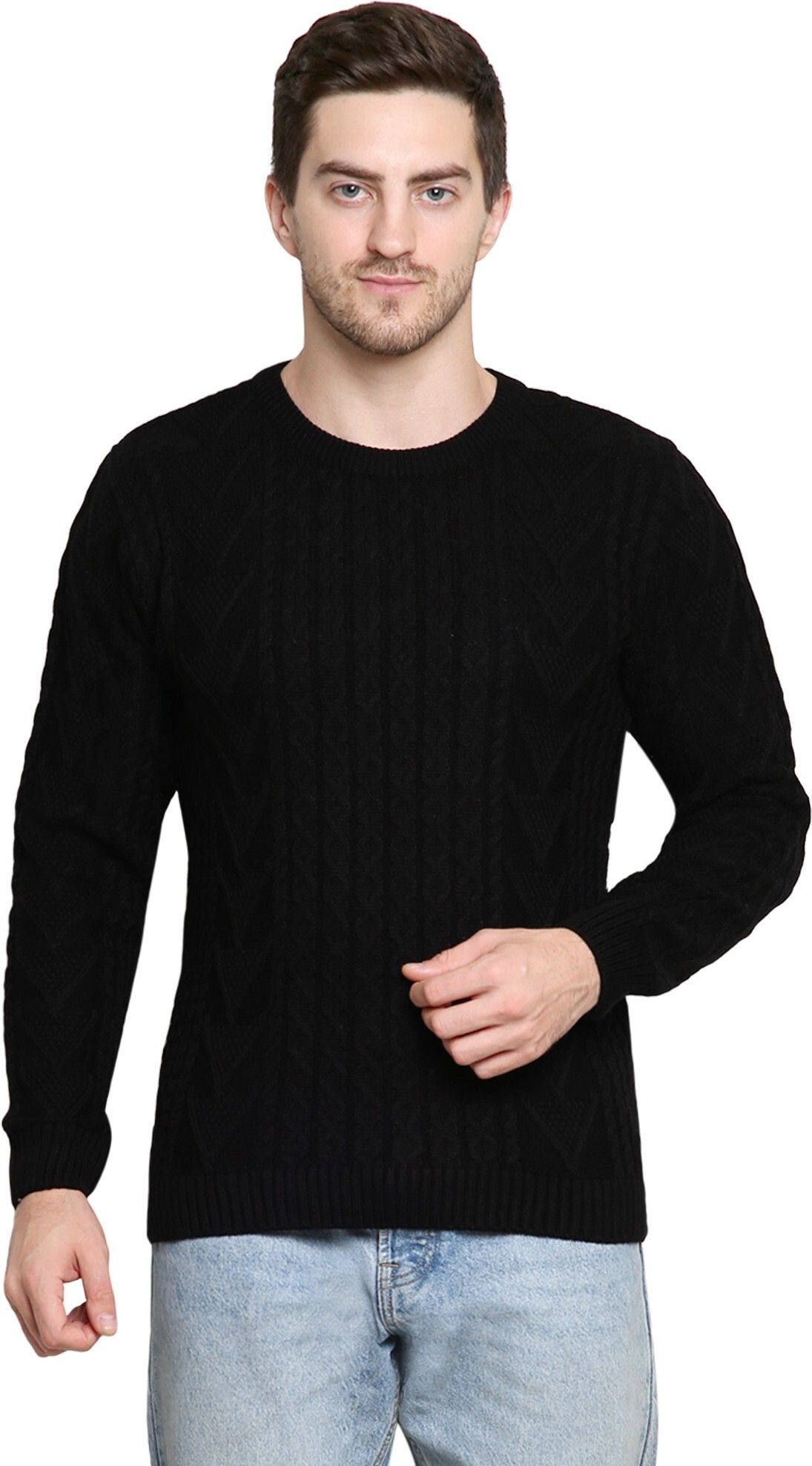 clubble Men Self Design Round Neck Black Sweater-picture-20