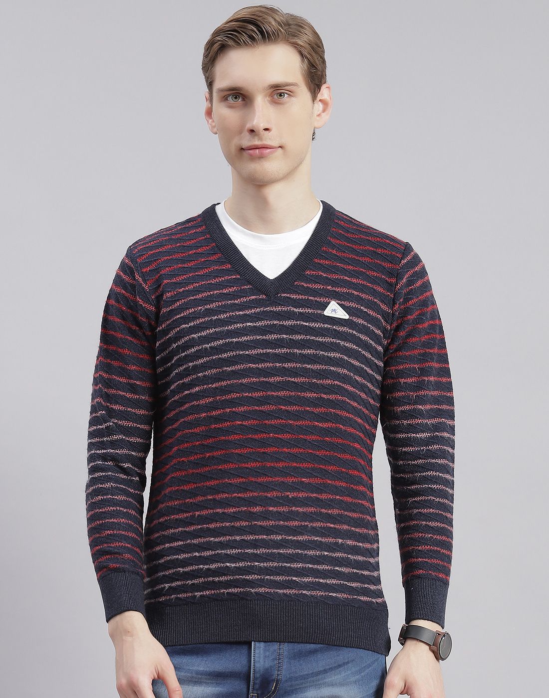 monte carlo Men Striped V Neck Multicolor Sweater-picture-11