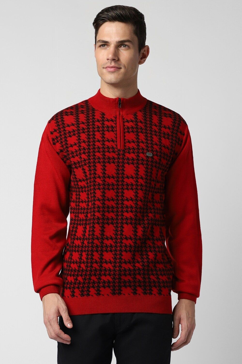 peter england Men Checkered Round Neck Red Sweater-picture-23