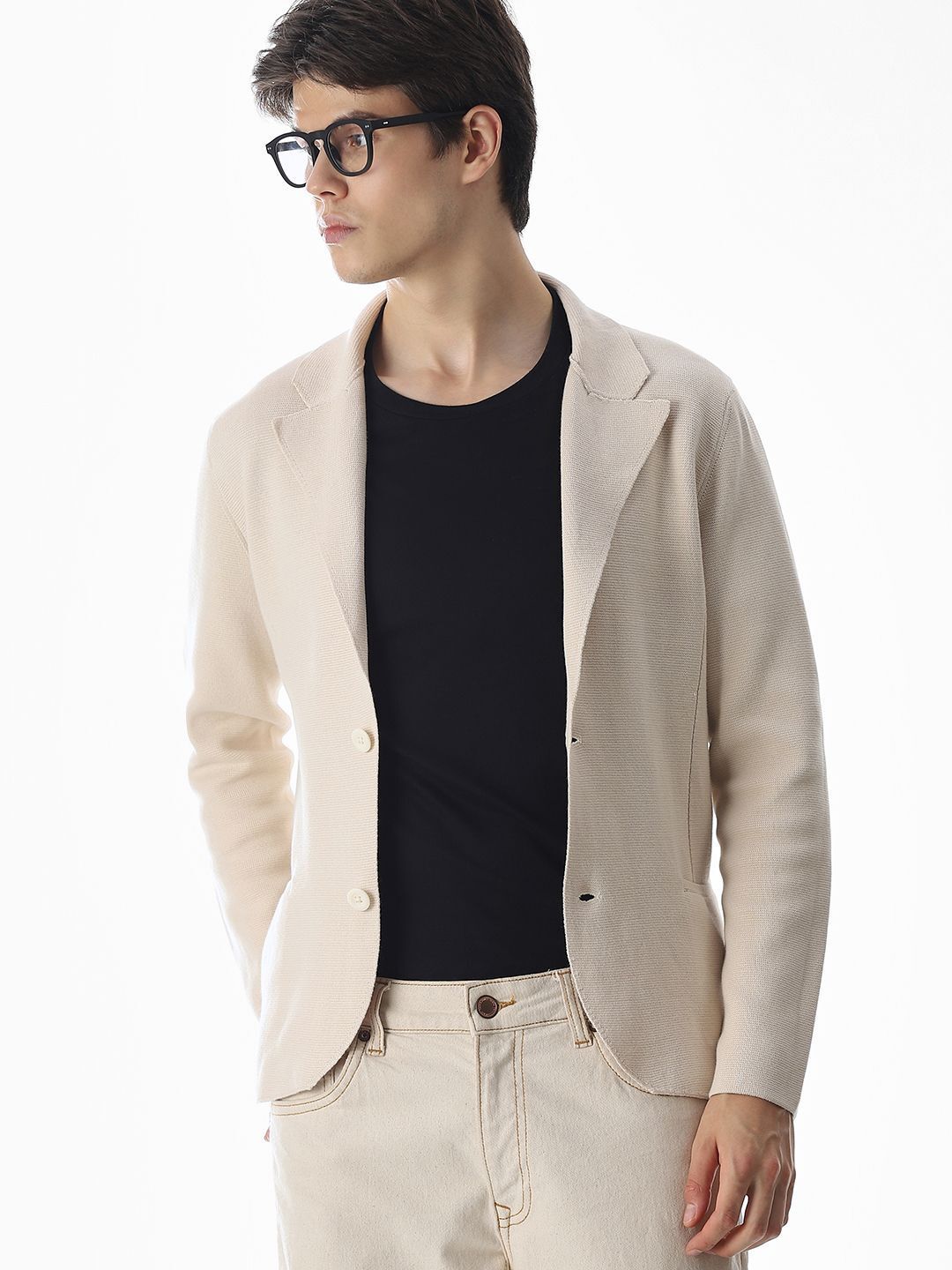 Men Solid Collared Neck Beige Sweater-image-39
