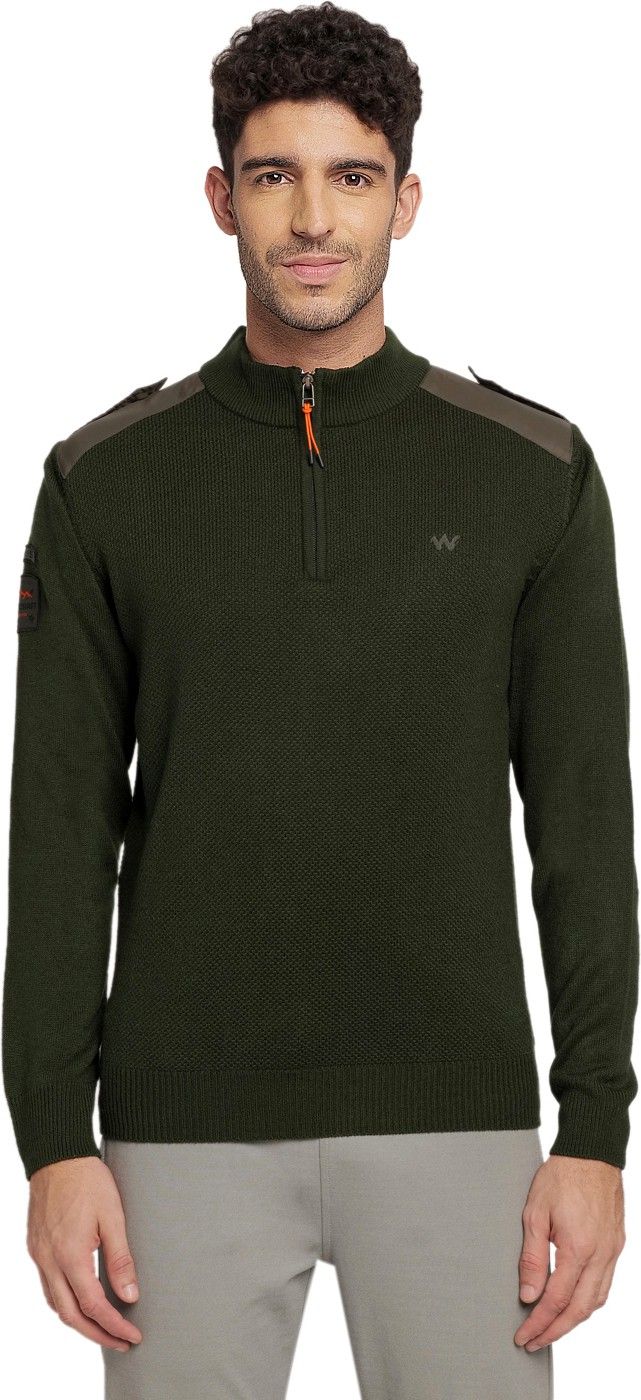 wildcraft Men Solid Crew Neck Green Sweater-picture-10