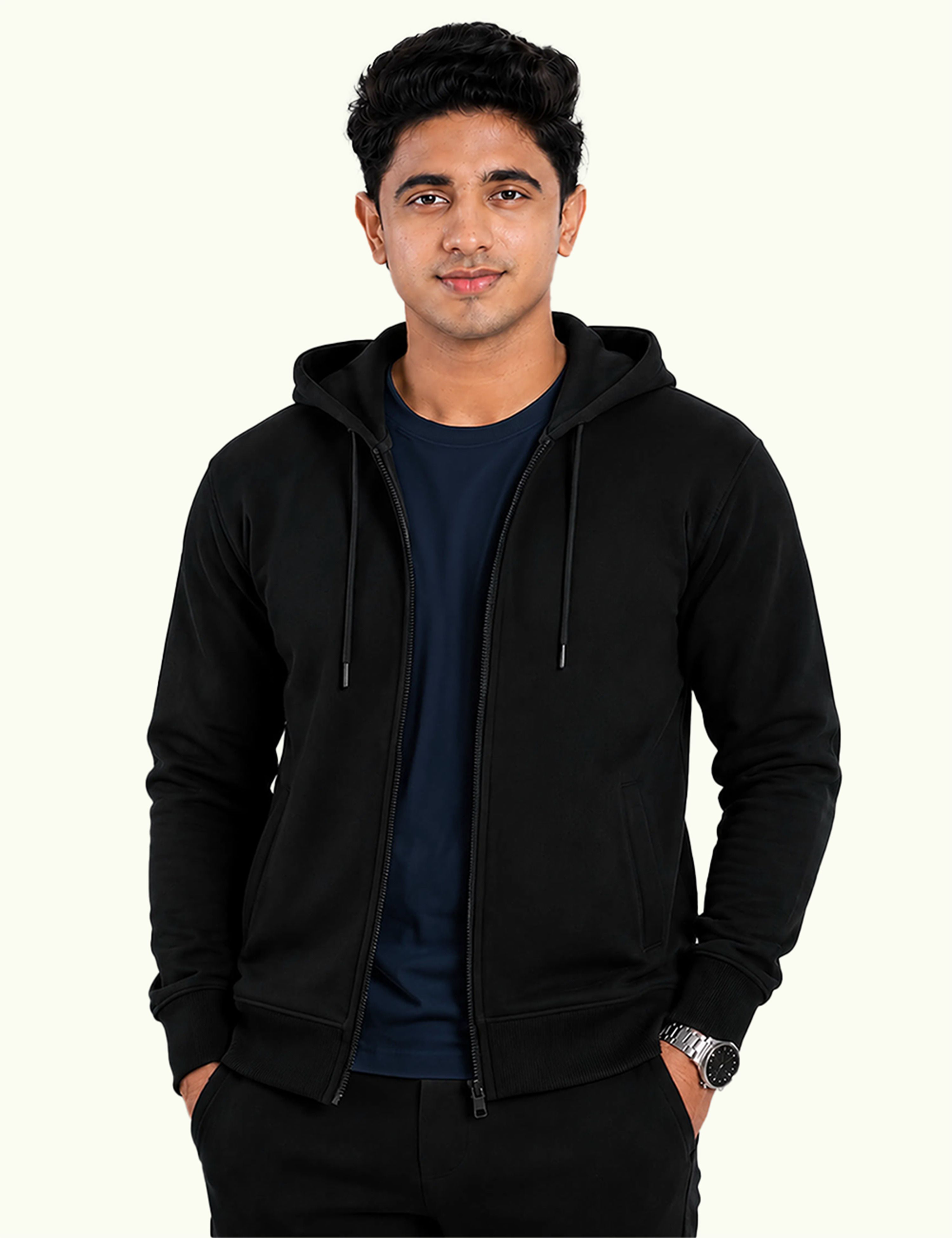 Men Solid Hooded Neck Black Sweater-image-46