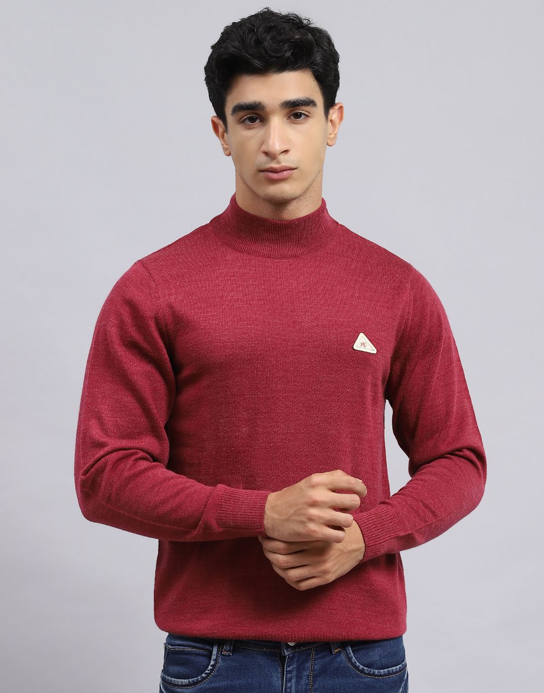 monte carlo Men Solid High Neck Red Sweater-picture-16
