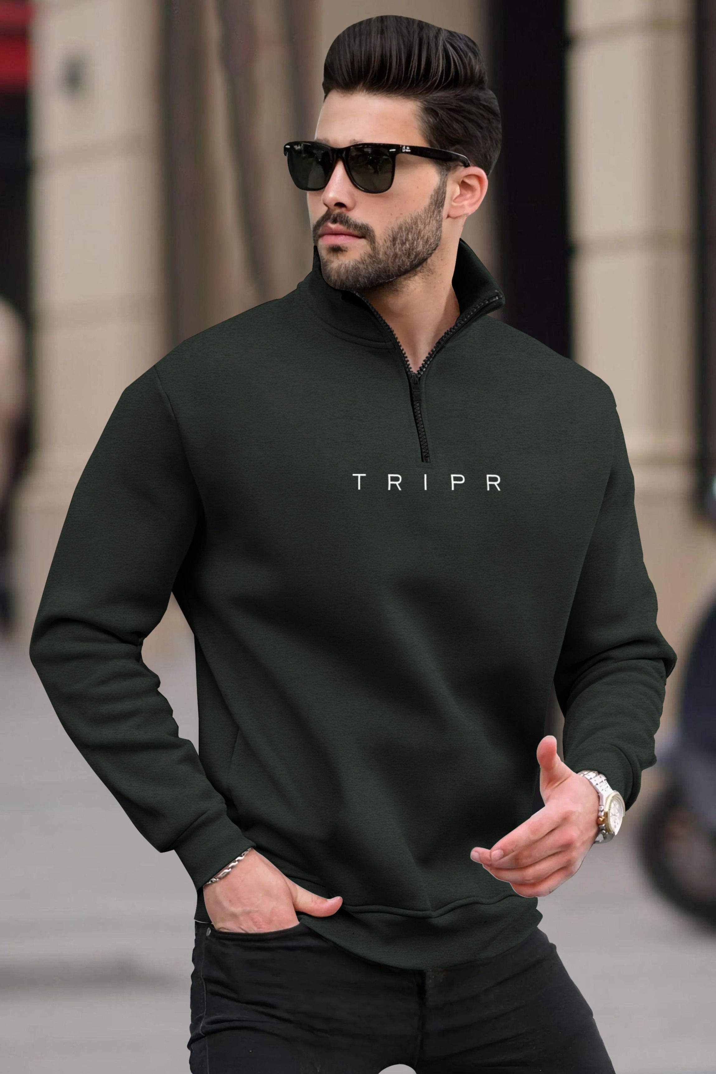 Men Printed High Neck Green Sweater-image-33