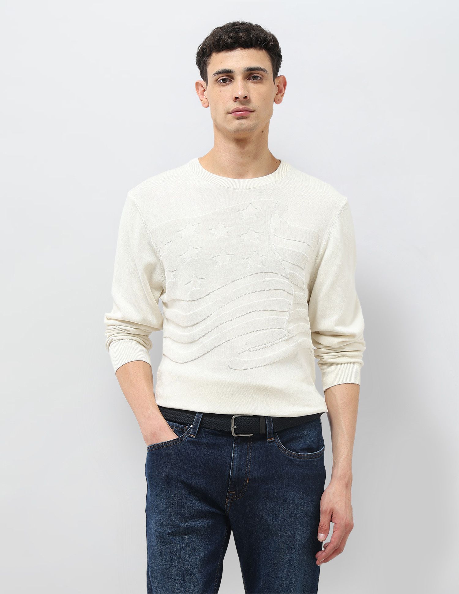 u.s. polo assn. denim co. Men Self Design Crew Neck White Sweater-picture-18