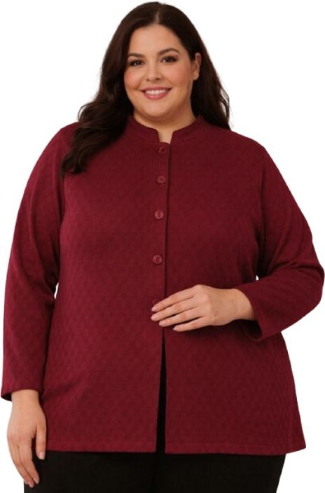 entervk Women Self Design Mandarin Neck Maroon Sweater-picture-28