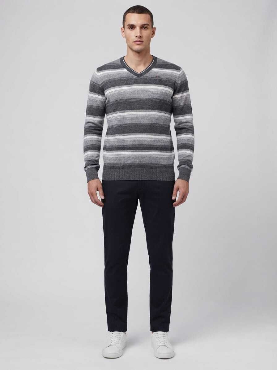 cozure Men Striped V Neck Multicolor Sweater-picture-23