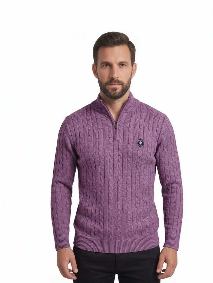 Men Self Design Turtle Neck Purple Sweater-image-14
