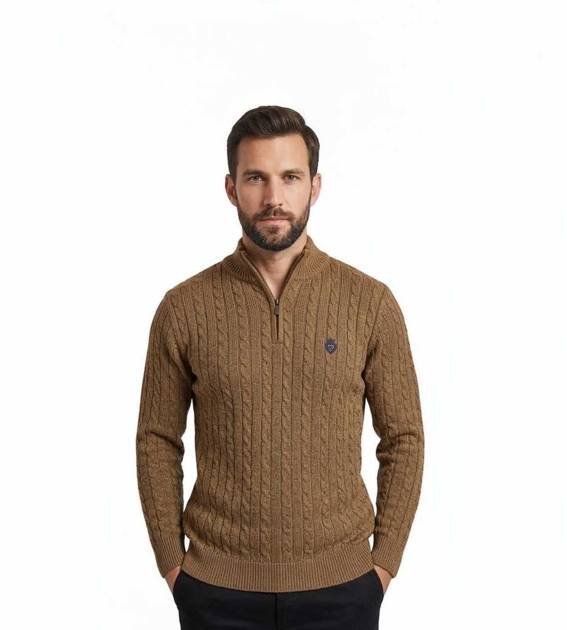 alpha club Men Self Design Turtle Neck Brown Sweater-picture-28