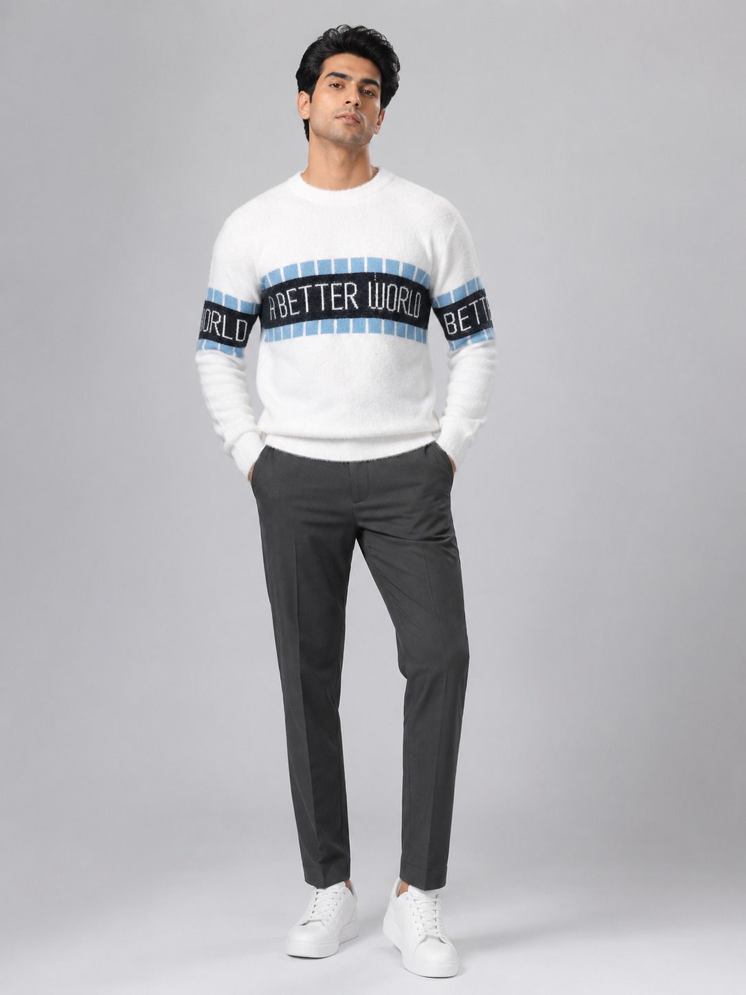 heteshe Men Self Design Round Neck Blue Sweater-picture-32