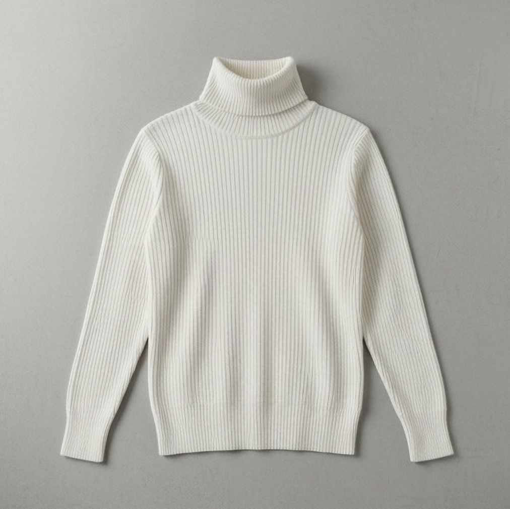 Men Solid Turtle Neck White Sweater