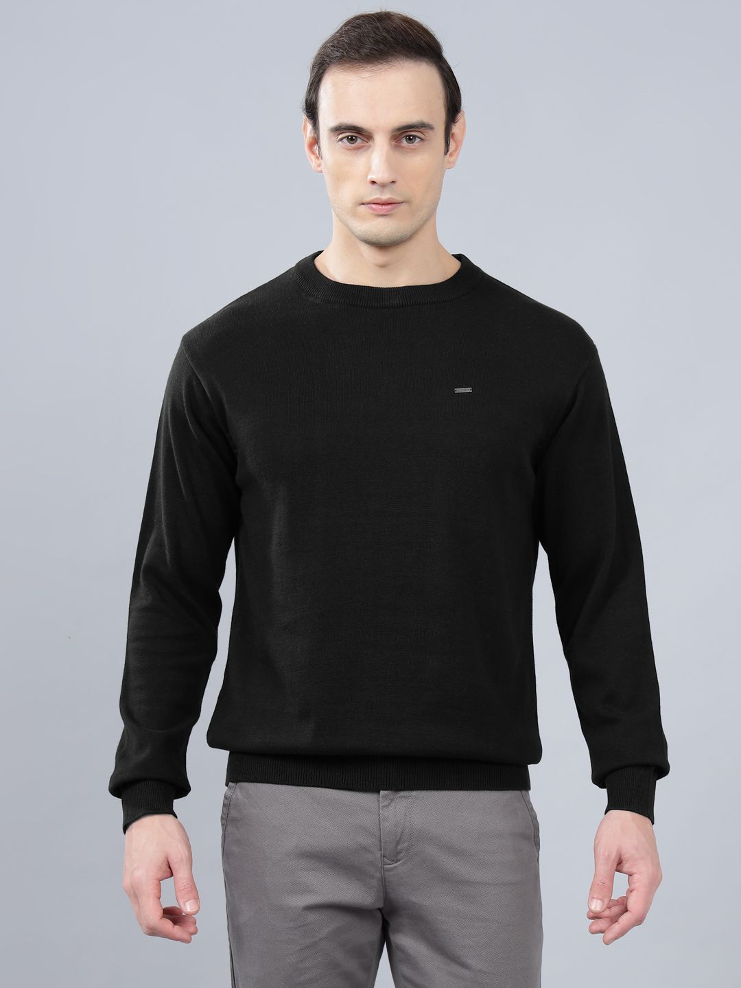 Men Solid Round Neck Black Sweater-image-27
