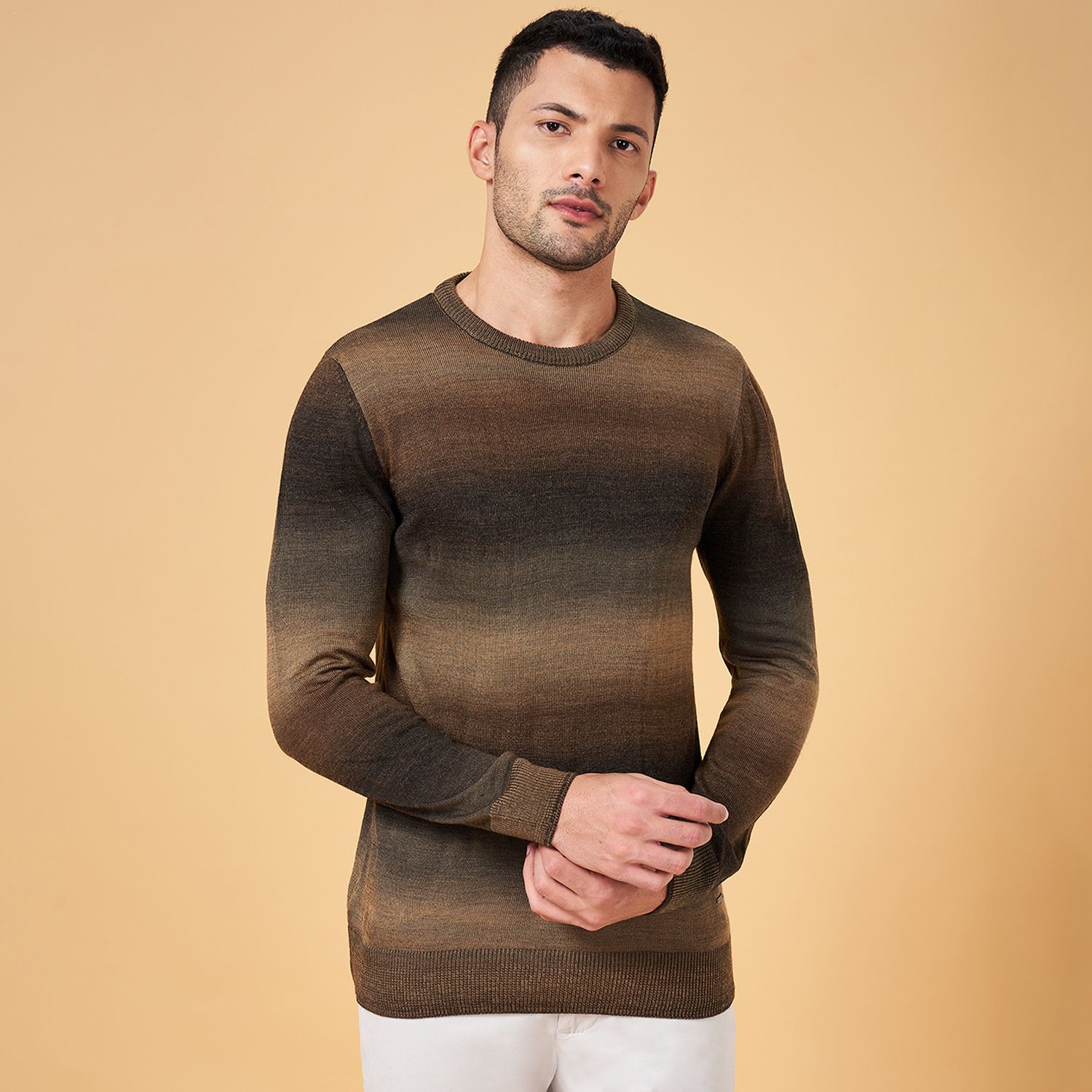 byford by pantaloons Men Striped Round Neck Brown Sweater-picture-14
