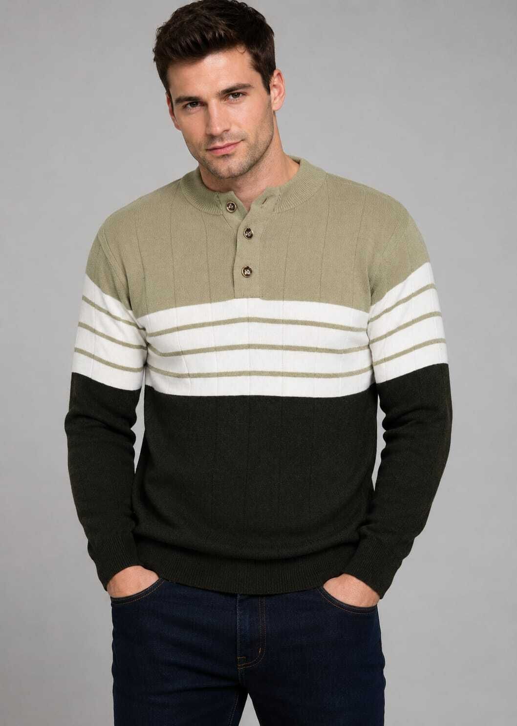 nxtwin Men Striped Crew Neck Green Sweater-picture-37