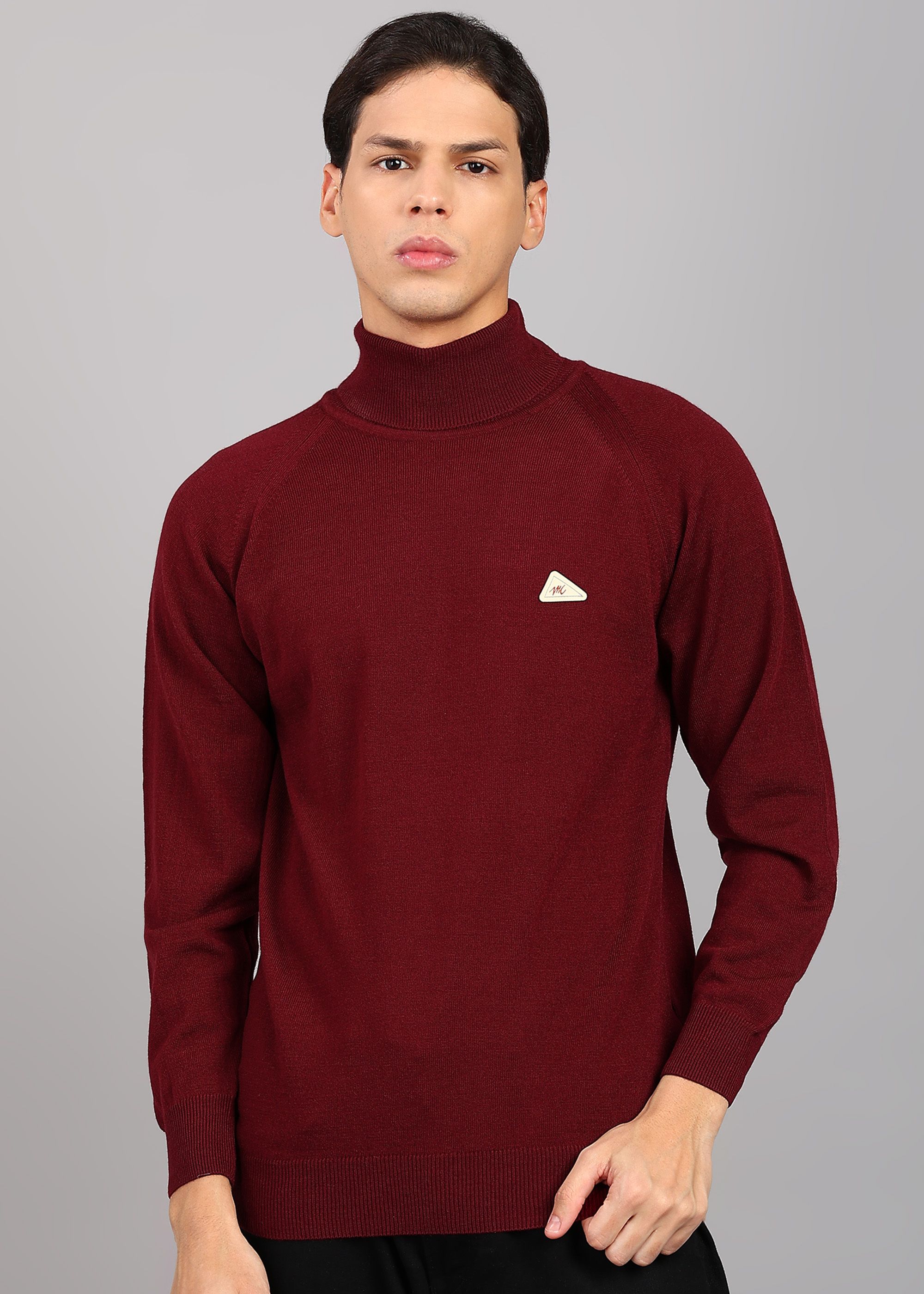 monte carlo Men Solid Turtle Neck Red Sweater-picture-43