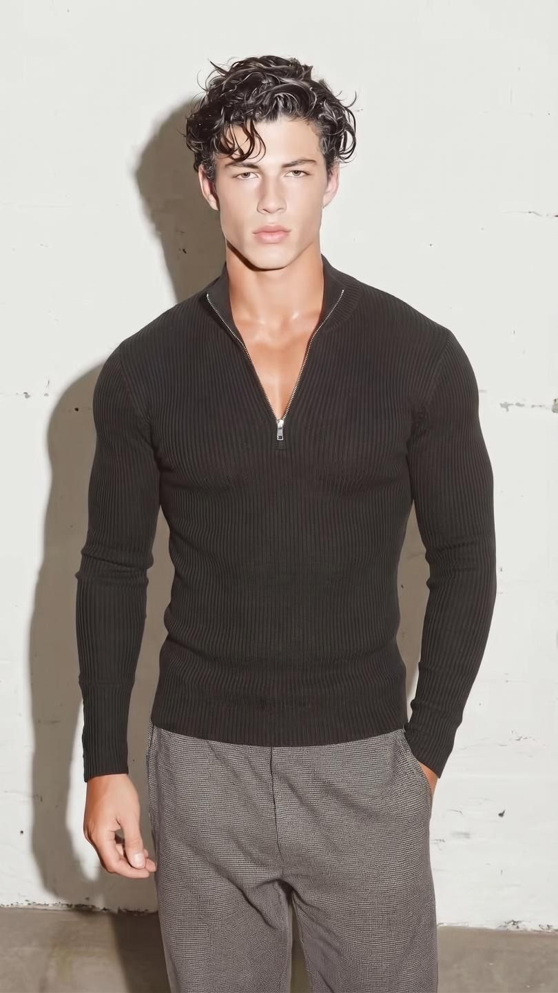 rably Men Solid High Neck Black Sweater-picture-27