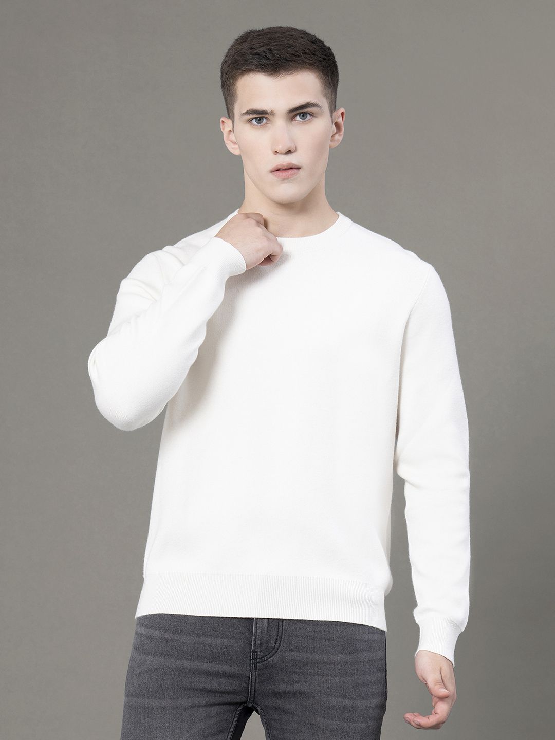 red tape Men Solid Round Neck White Sweater-picture-10