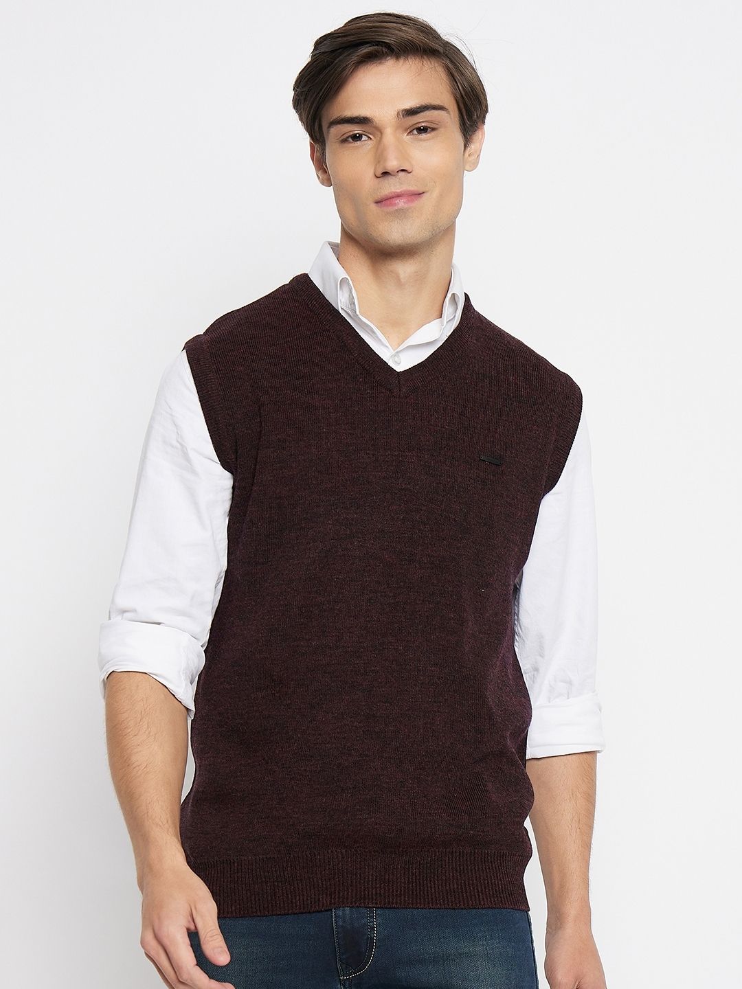 duke Men Solid V Neck Maroon Sweater-picture-16