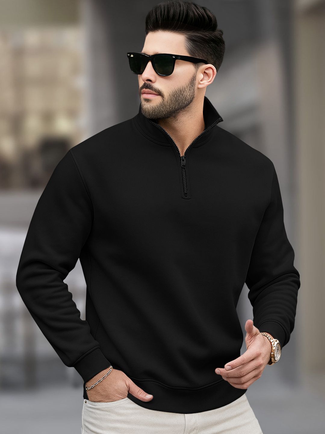 tripr Men Solid High Neck Black Sweater-picture-44