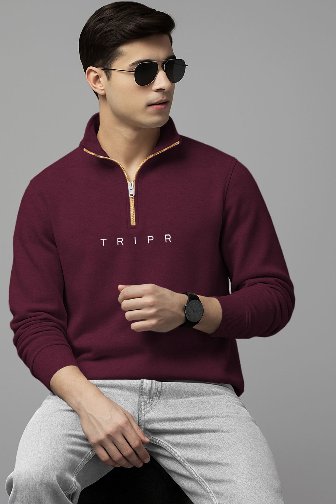 tripr Men Solid High Neck Maroon Sweater-picture-22