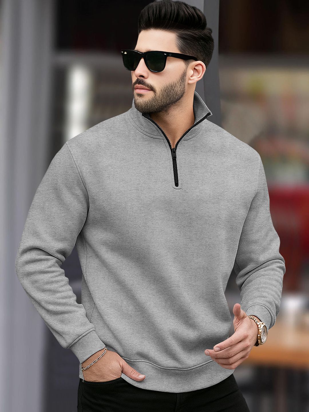 tripr Men Solid High Neck Grey Sweater-picture-17