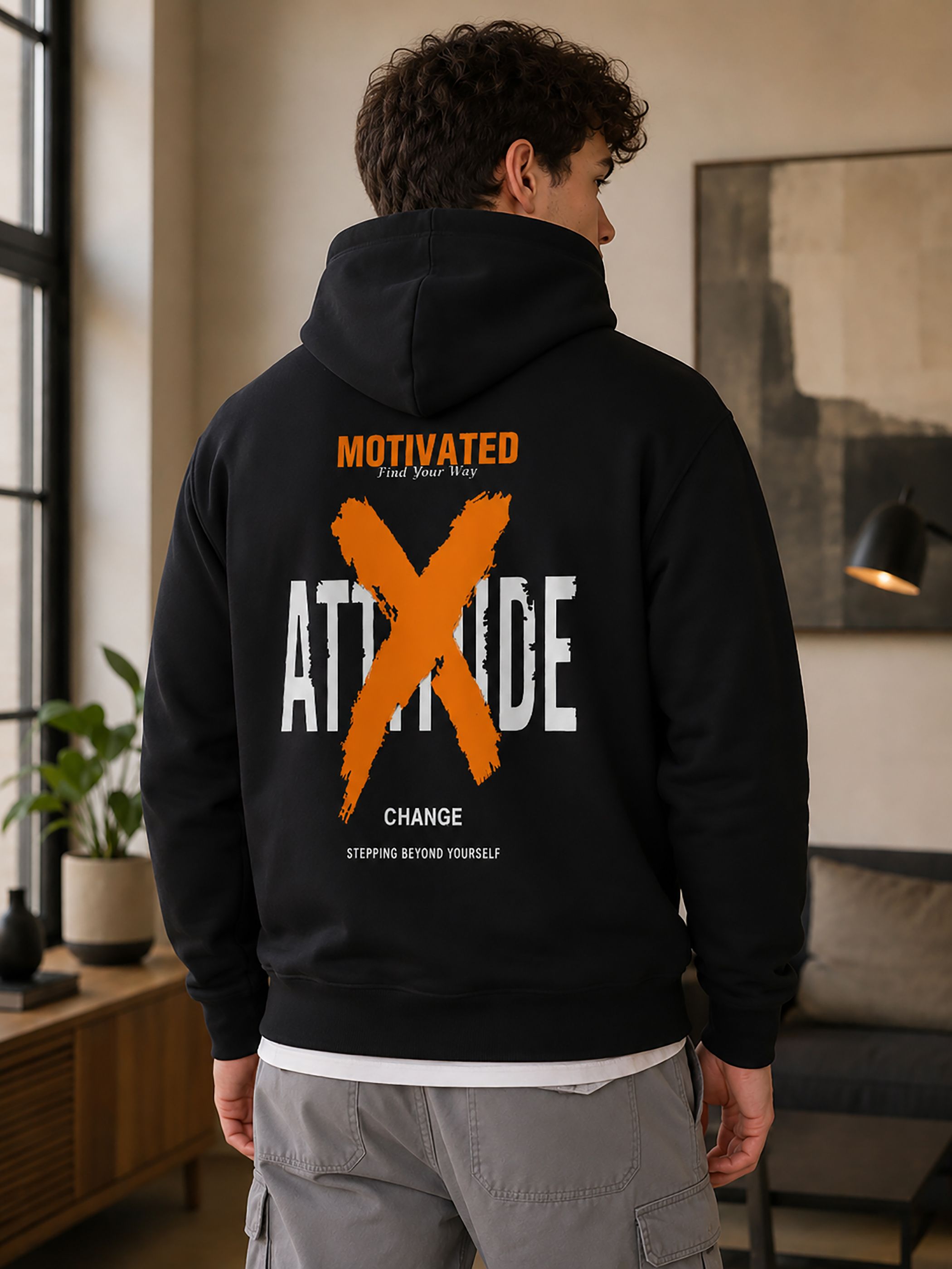 Men Printed Hooded Neck Black Sweater-image-40