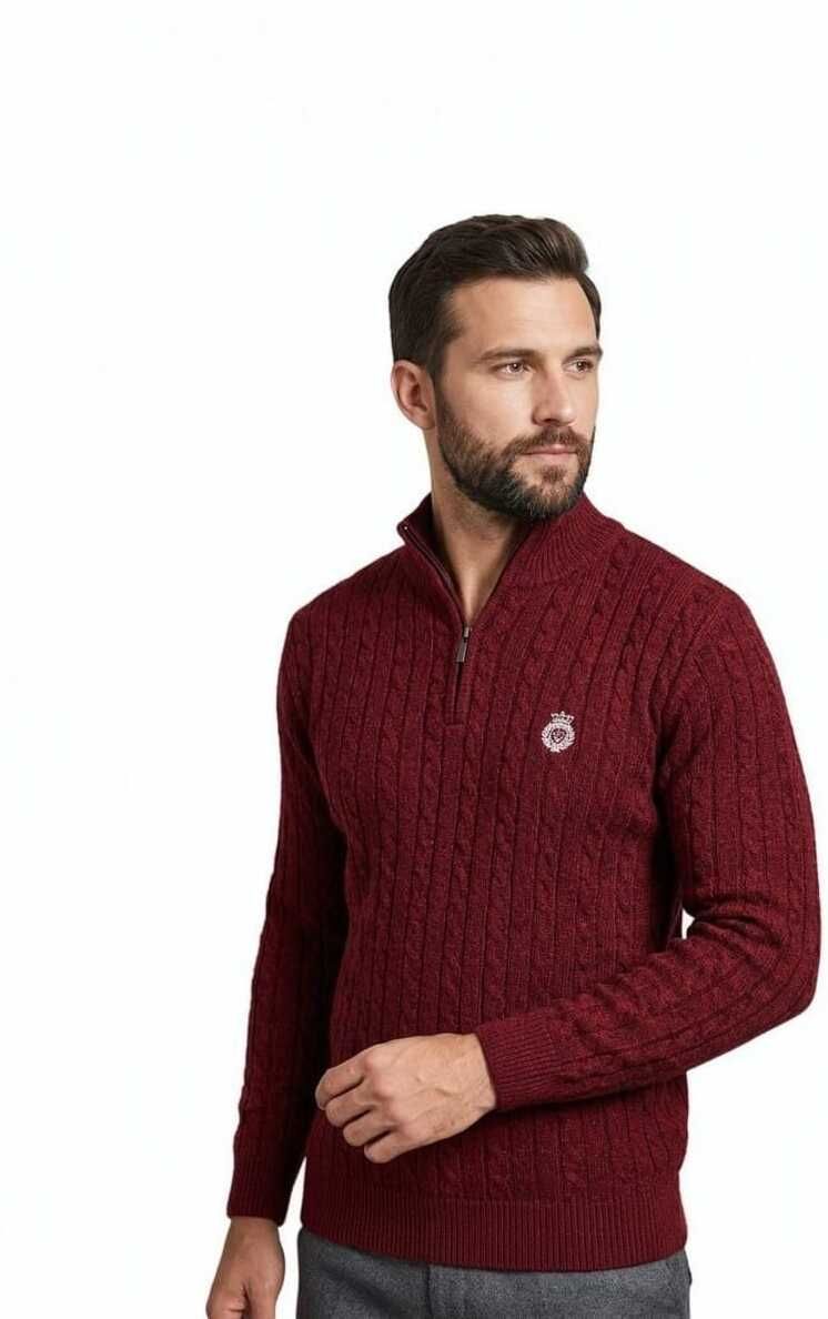 alpha club Men Self Design Turtle Neck Maroon Sweater-picture-32