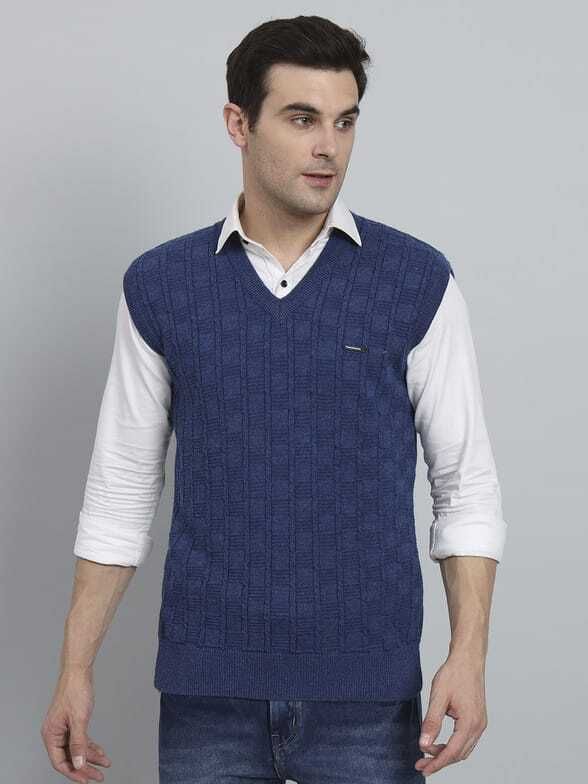 muskan knitwear Men Self Design Blue Sweater-picture-21