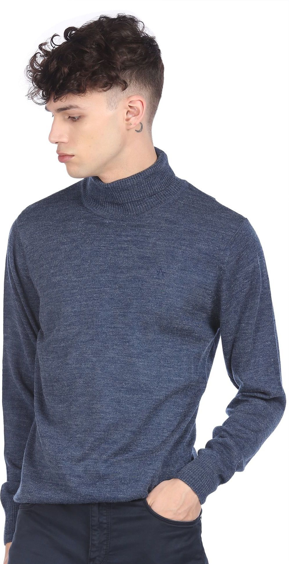 arrow sport Men Solid High Neck Blue Sweater-picture-36