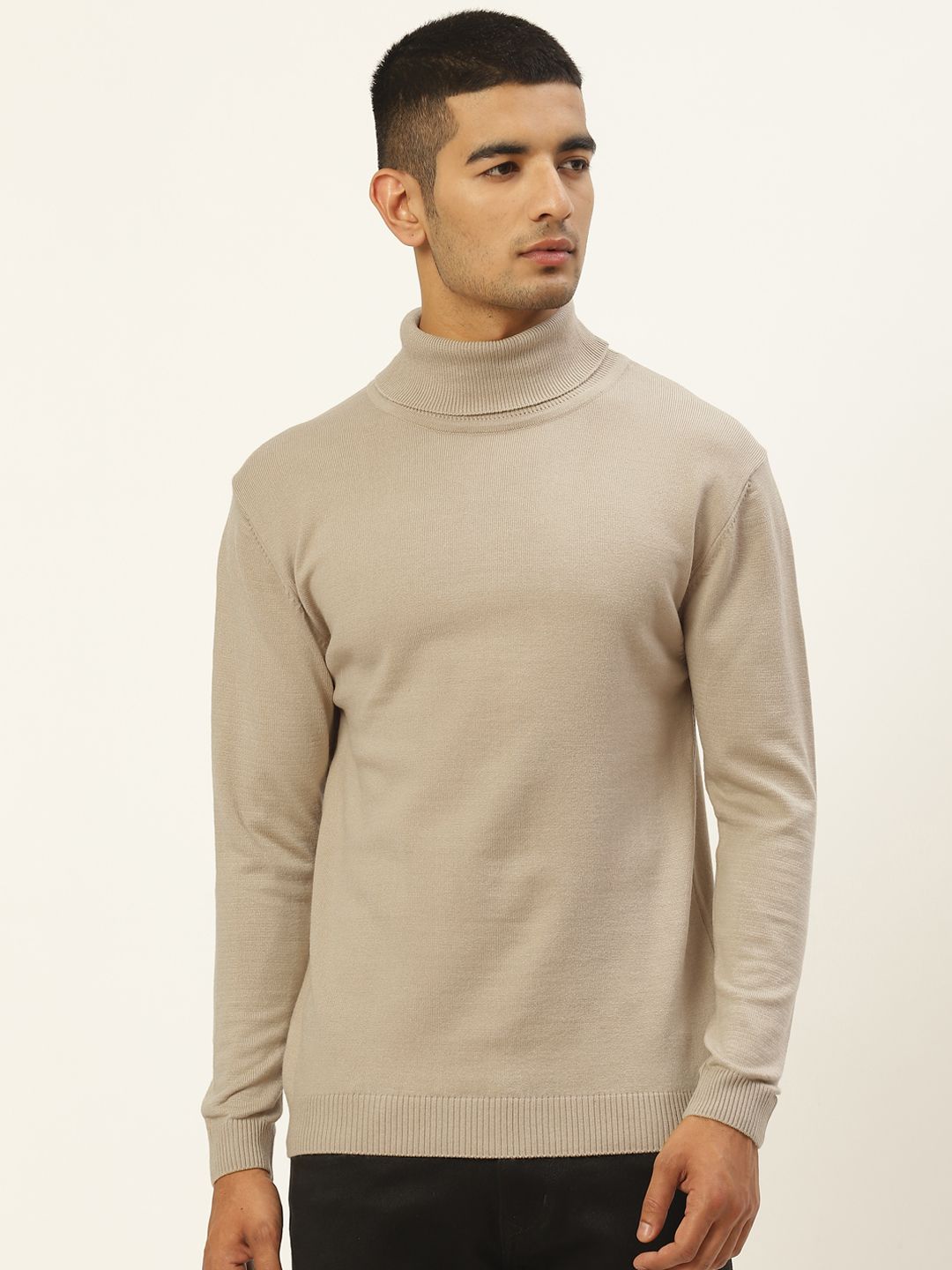 femea Men Solid High Neck Beige Sweater-picture-22