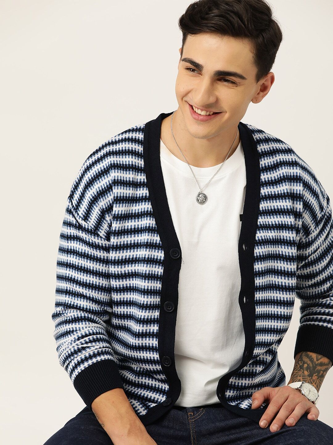 mast & harbour Men Striped V Neck Black Sweater-picture-11