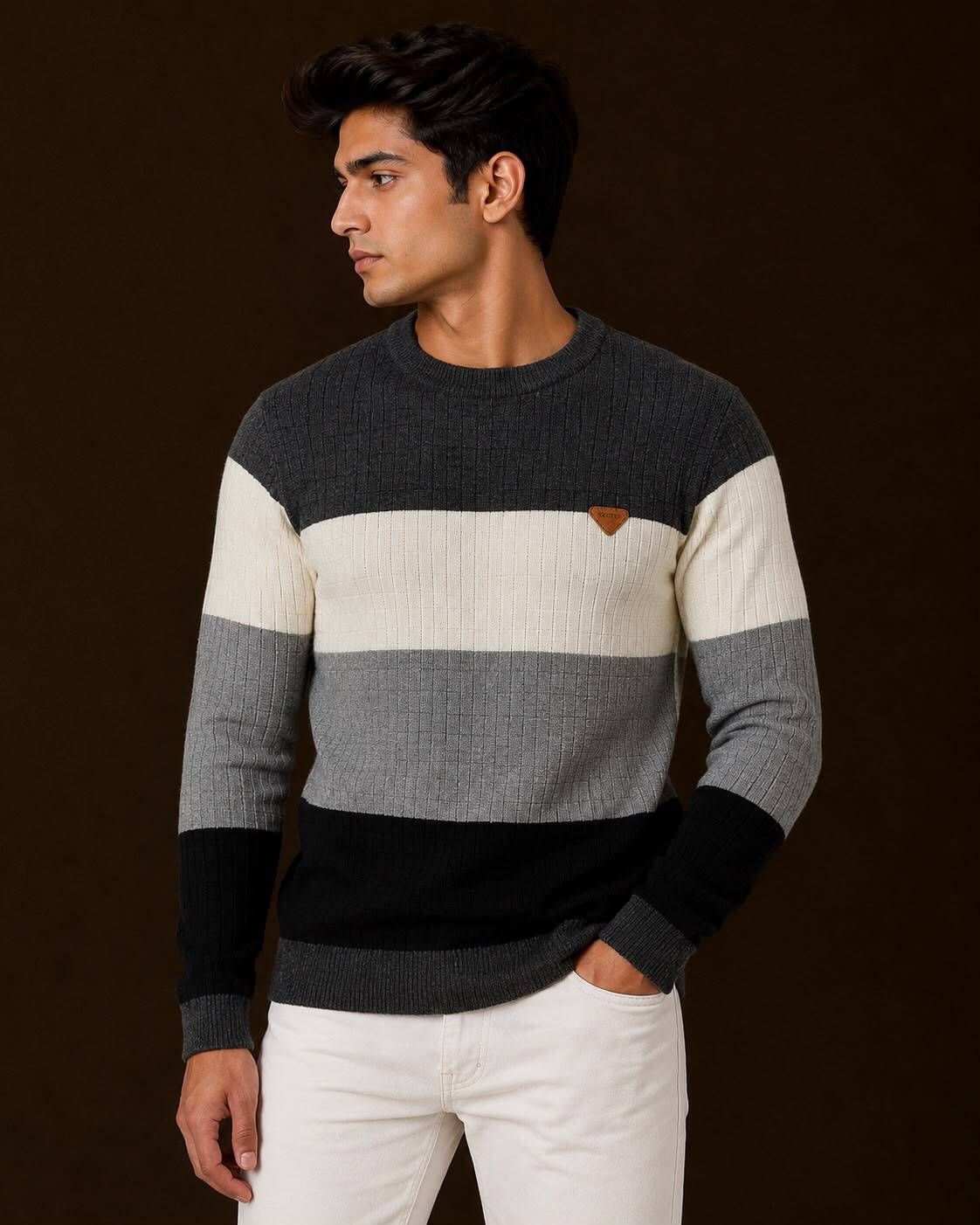 baheti impex Men Solid Round Neck Reversible Grey Sweater-picture-21