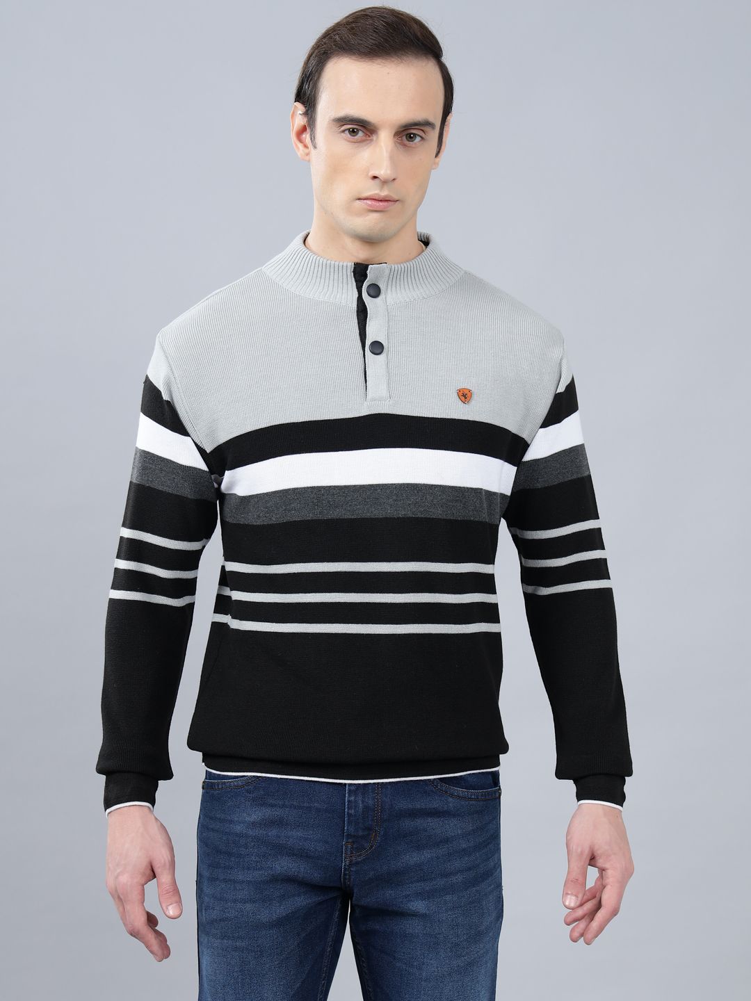 cantabil Men Striped Mandarin Neck Multicolor Sweater-picture-11