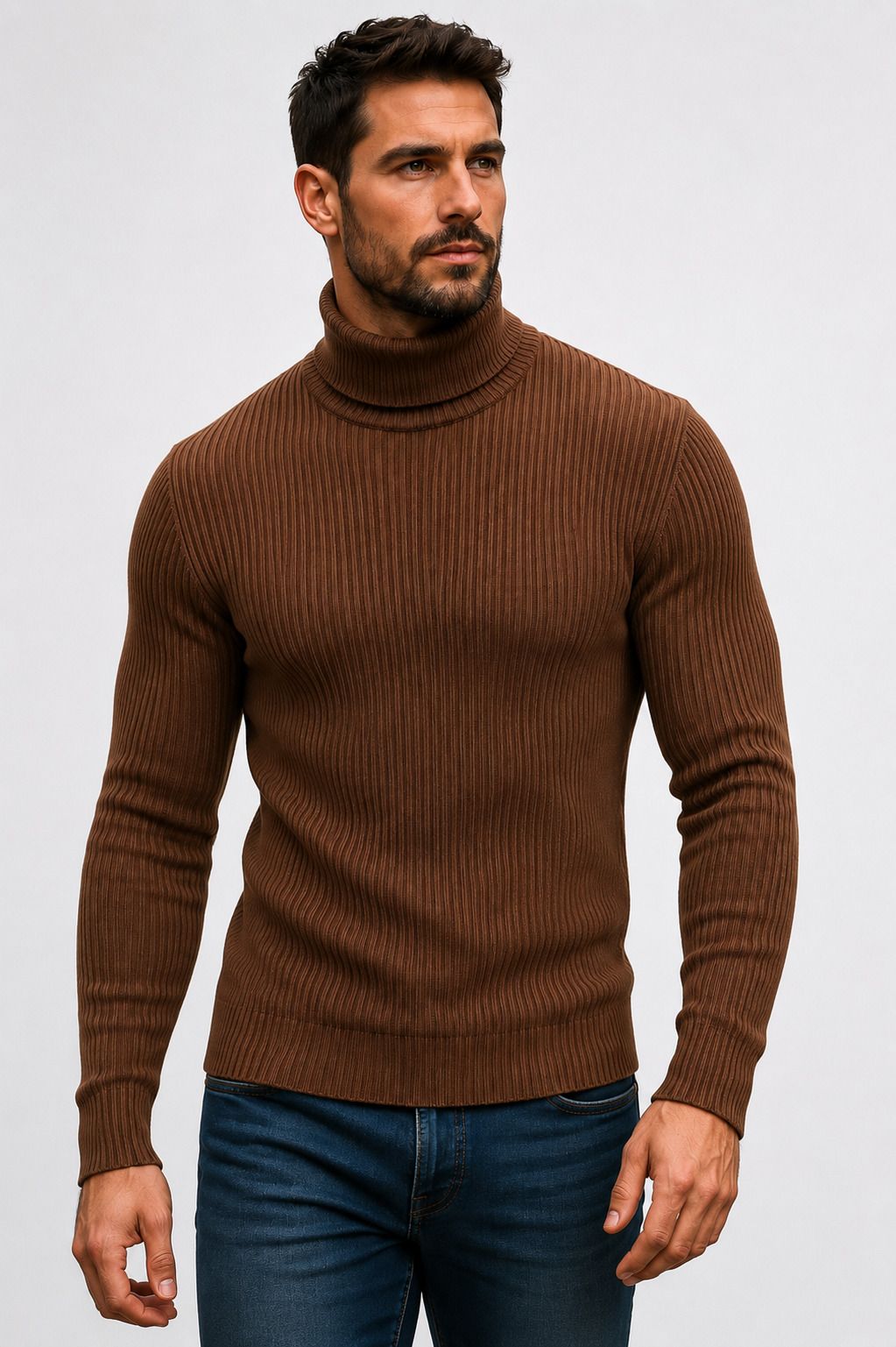 yclub Men Self Design High Neck Brown Sweater-picture-6