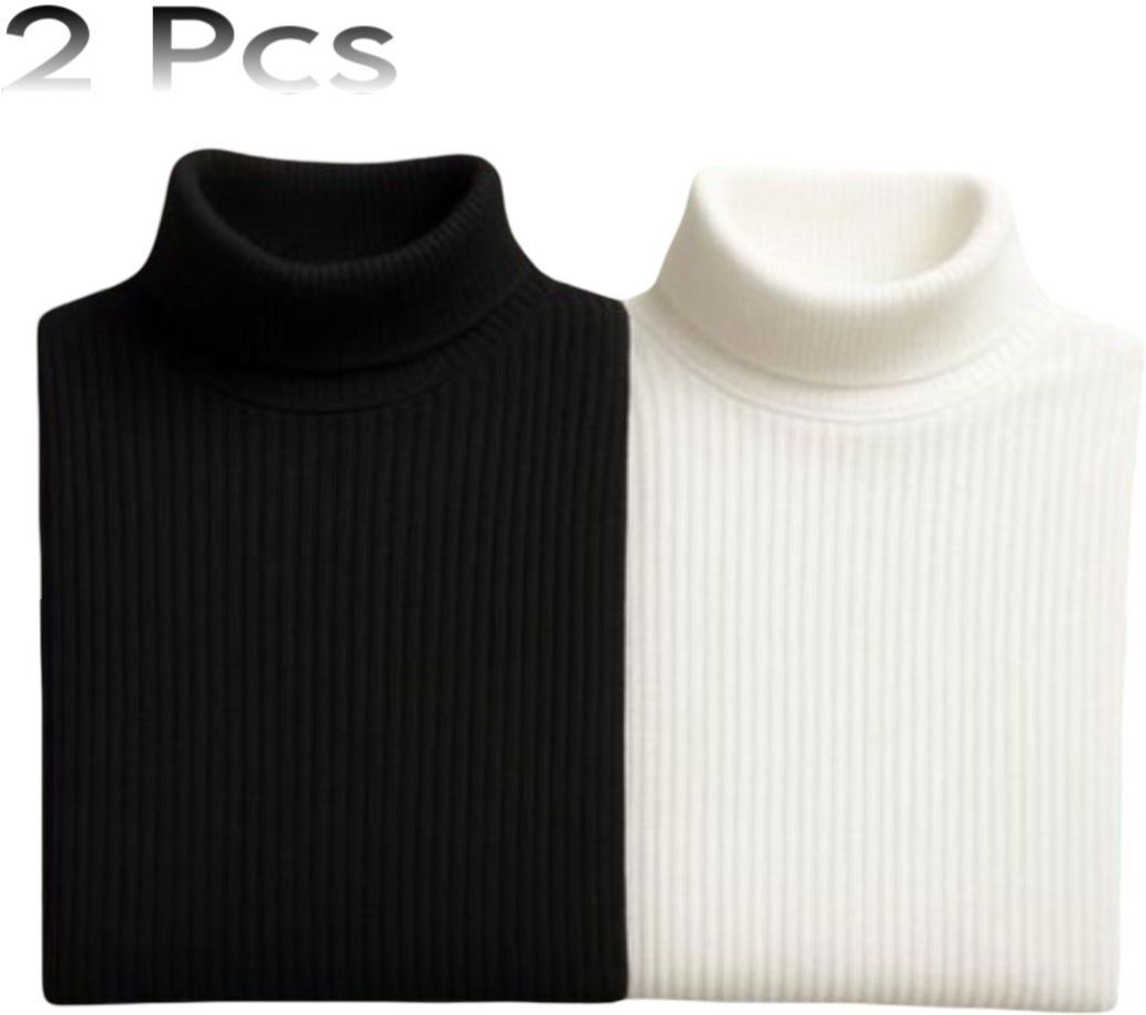 Men Solid Turtle Neck Black, White Sweater