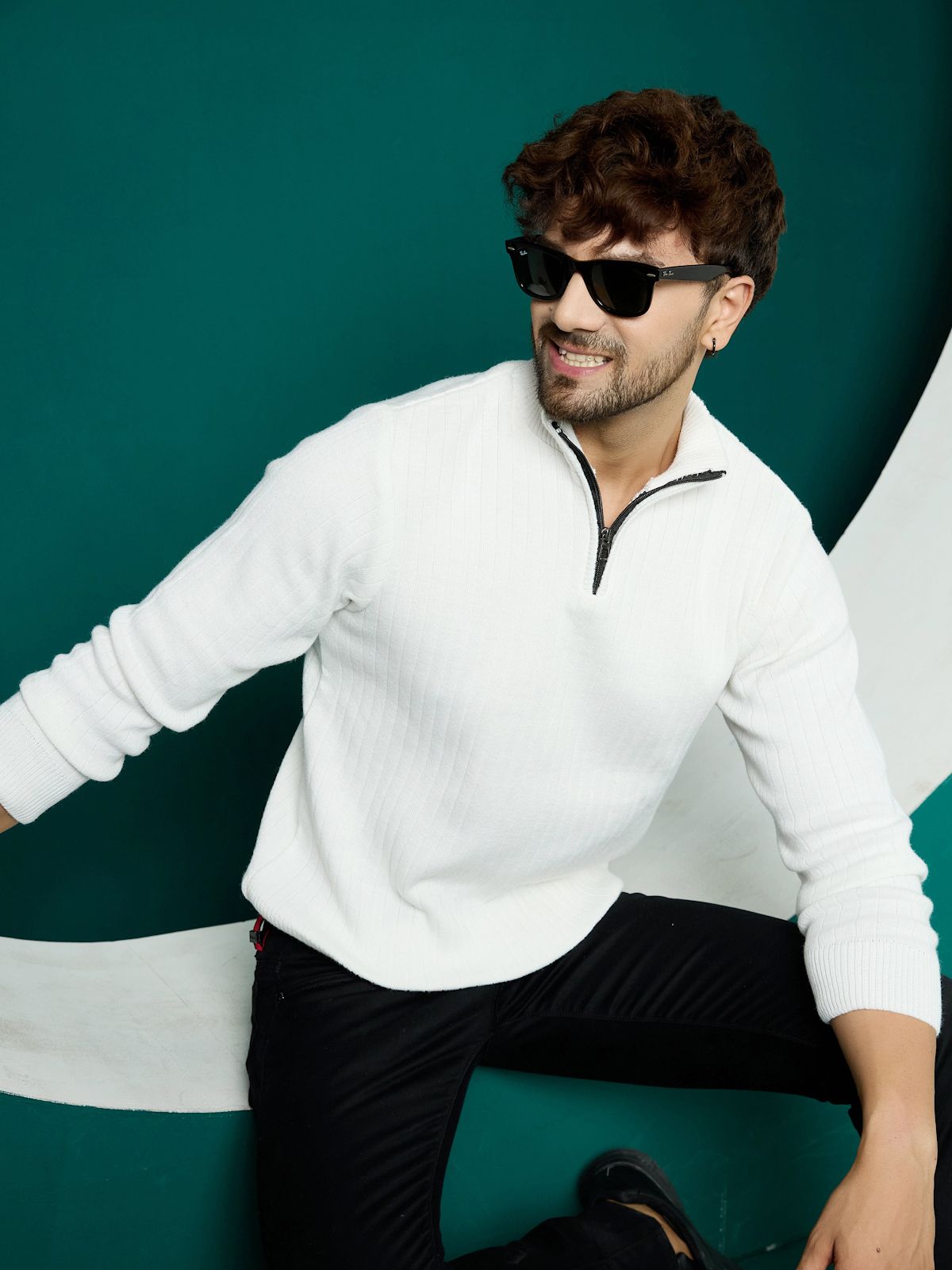 kvetoo Men Self Design High Neck White Sweater-picture-13