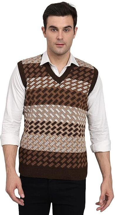 muskan knitwear Men Checkered V Neck Black Sweater-picture-14