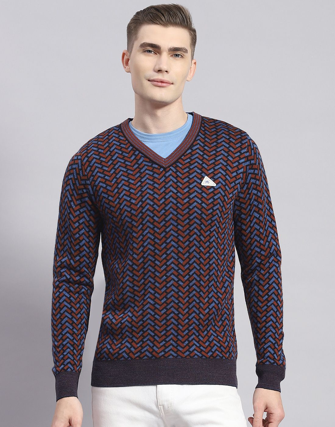 monte carlo Men Geometric Print V Neck Multicolor Sweater-picture-13