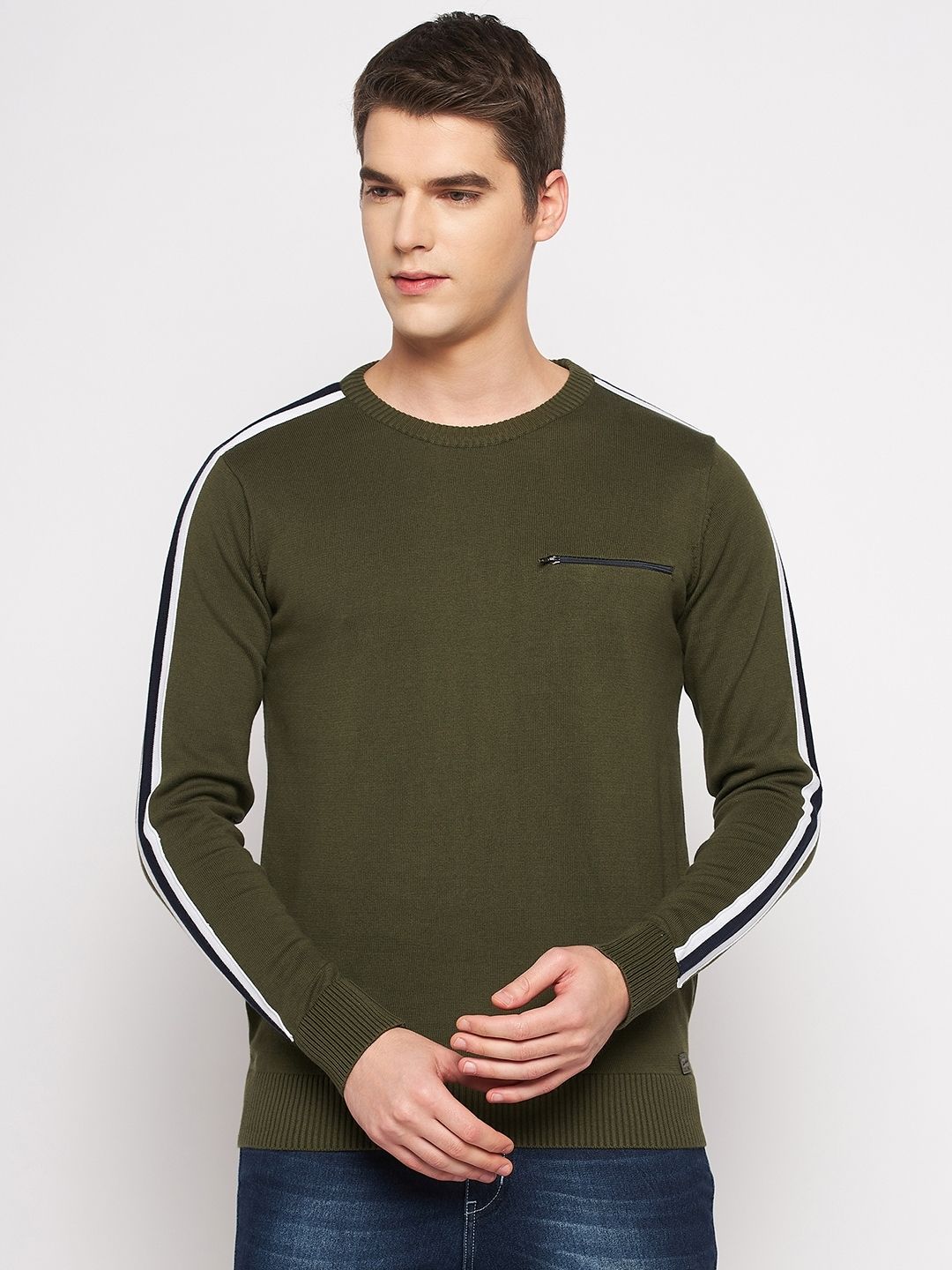 duke Men Solid Round Neck Green Sweater-picture-24