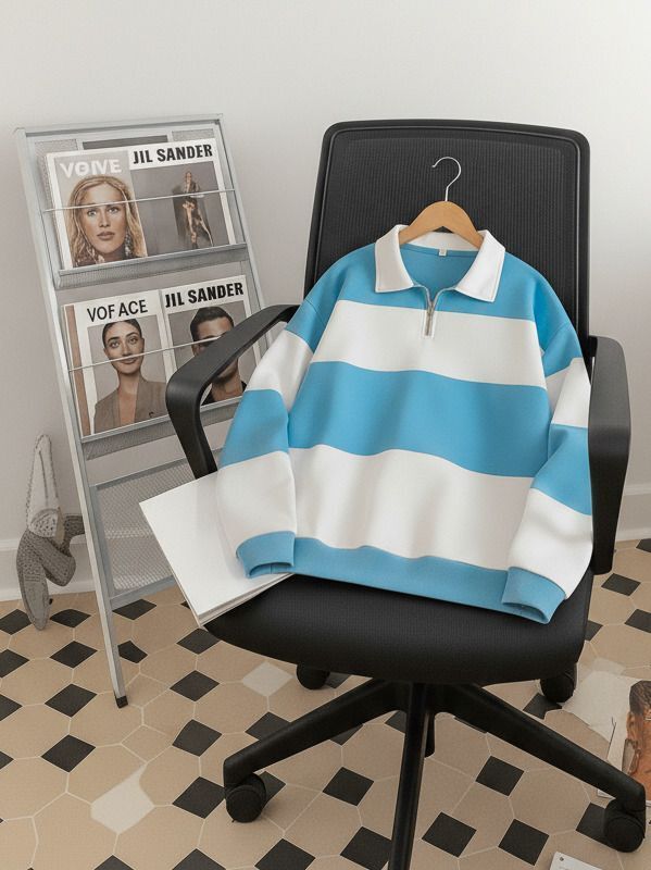 try this Men Colorblock Collared Neck Light Blue Sweater-picture-14