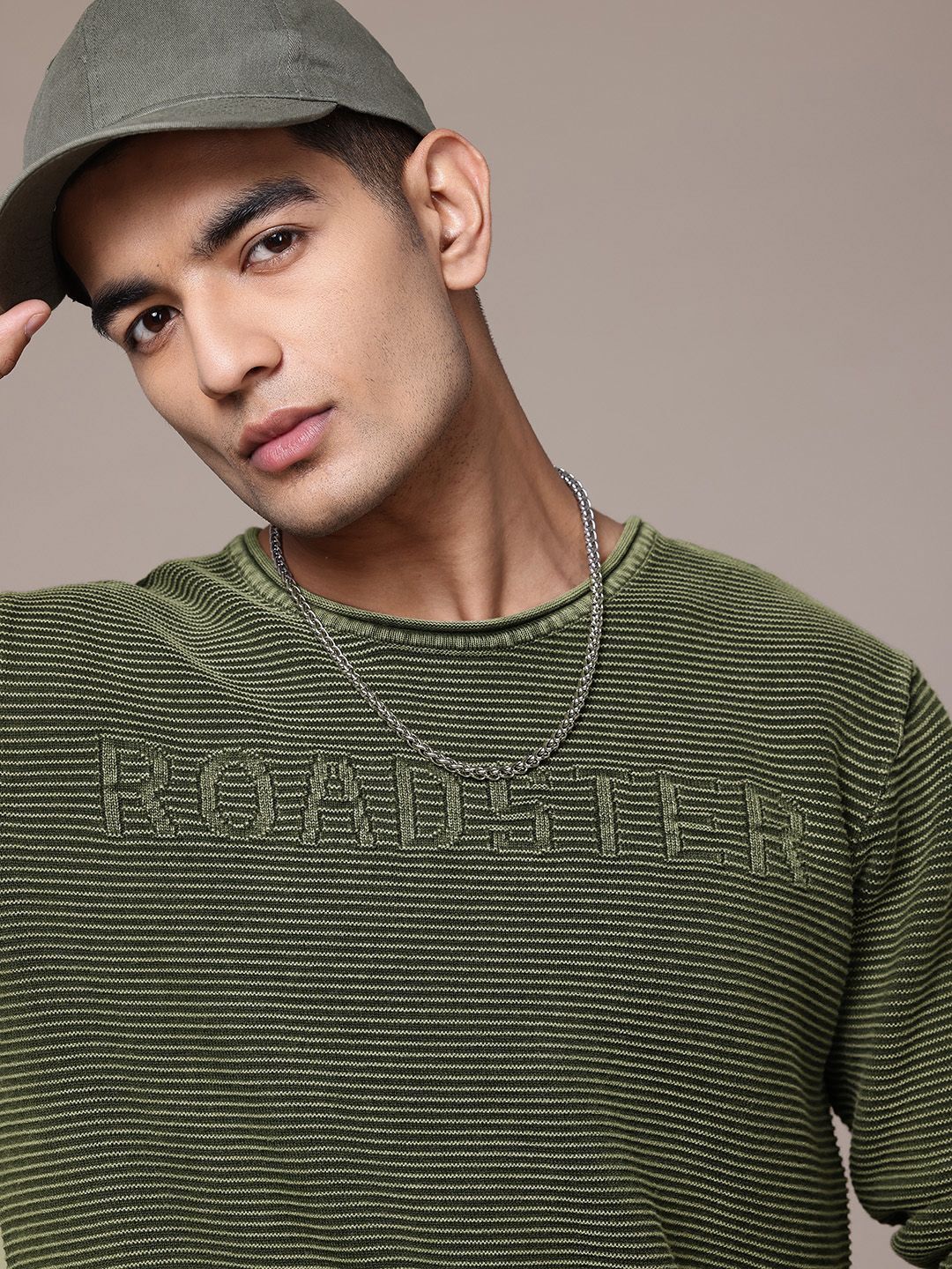 roadster Men Self Design Round Neck Green Sweater-picture-22