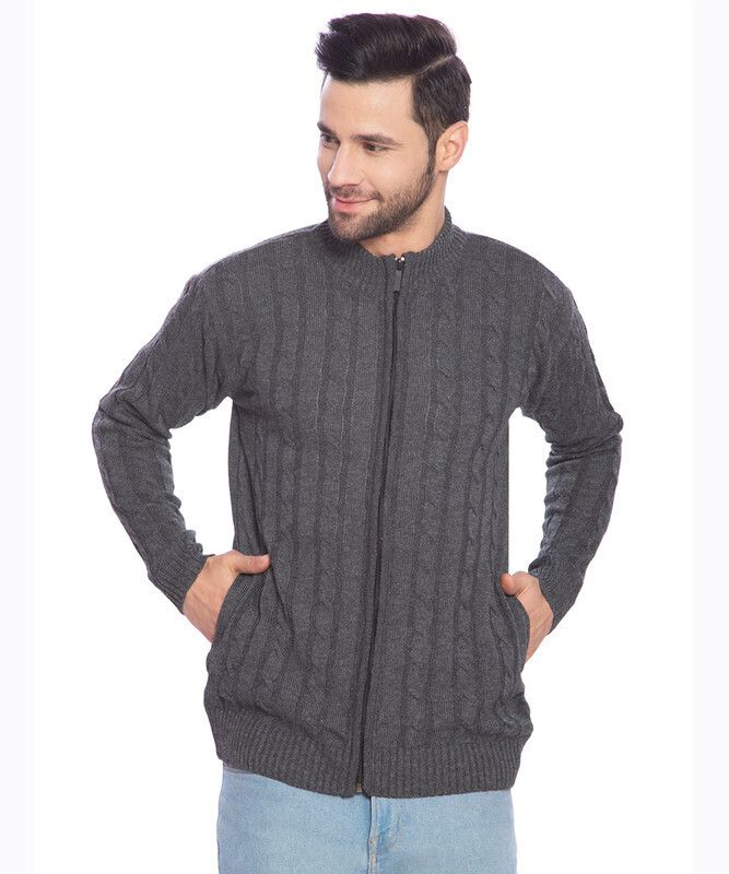 clubble Men Solid High Neck Grey Sweater-picture-22