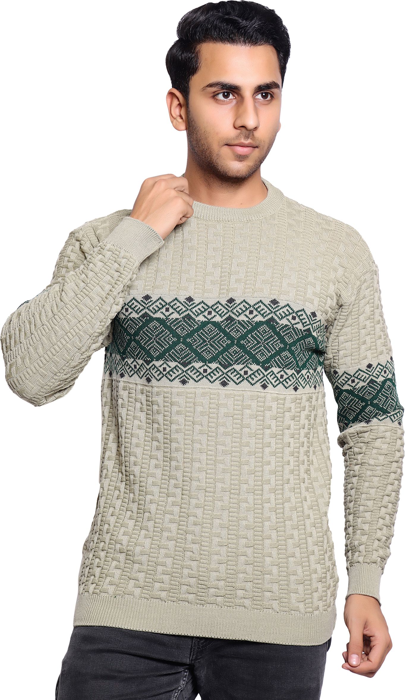 grand line Men Geometric Print Crew Neck Beige Sweater-picture-20
