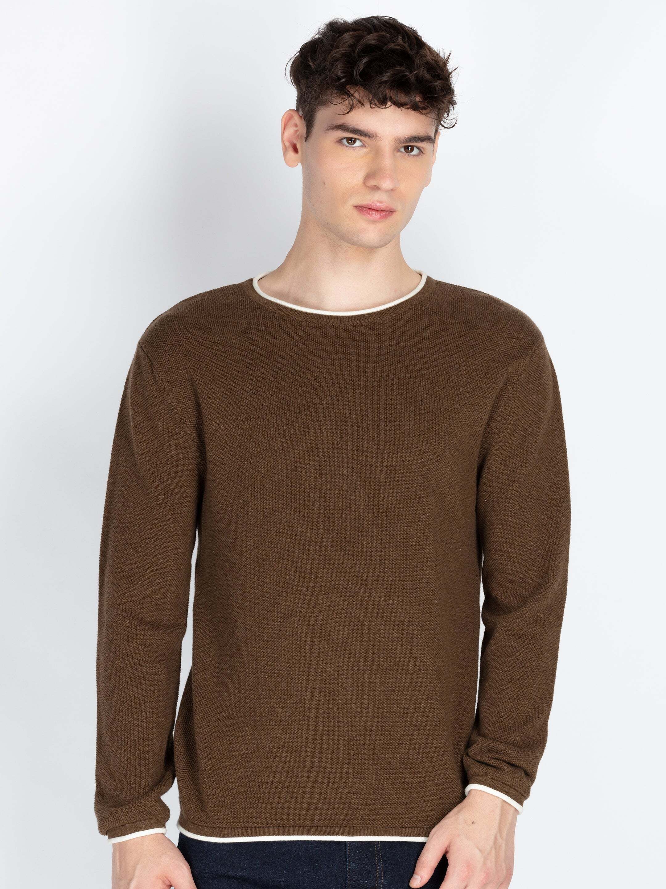 status quo Men Solid Round Neck Brown Sweater-picture-10