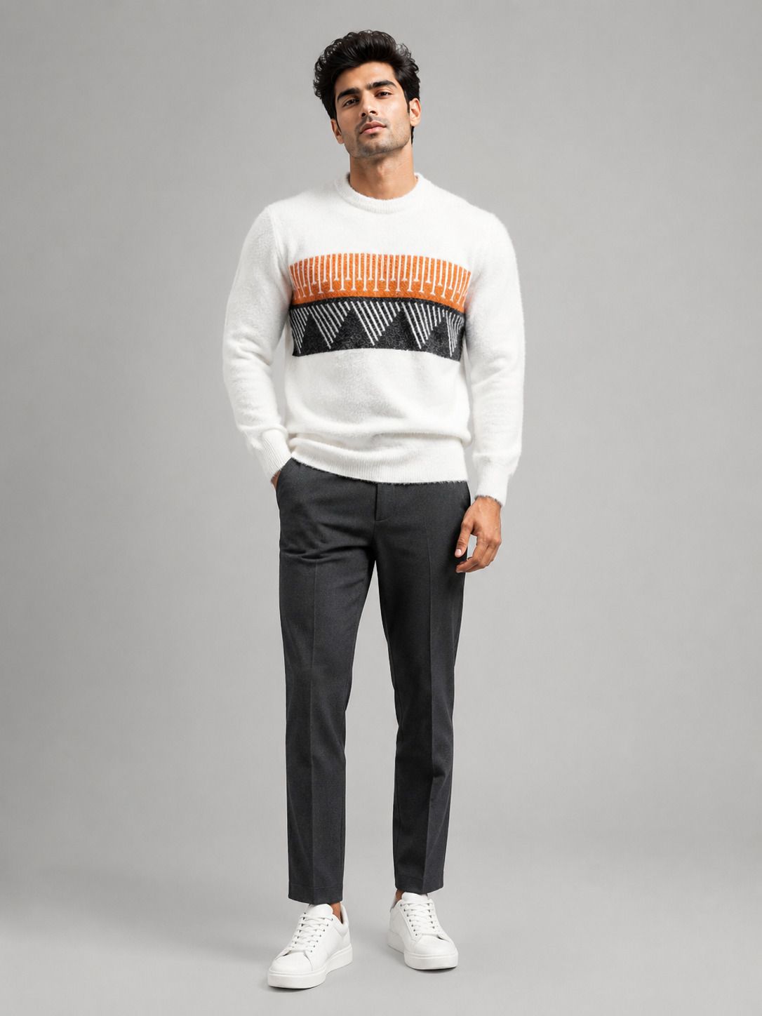 Men Self Design Round Neck Multicolor Sweater-image-30