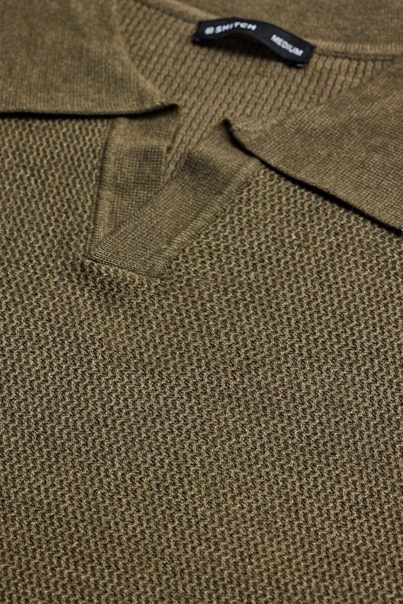 snitch Men Solid Collared Neck Green Sweater-picture-48