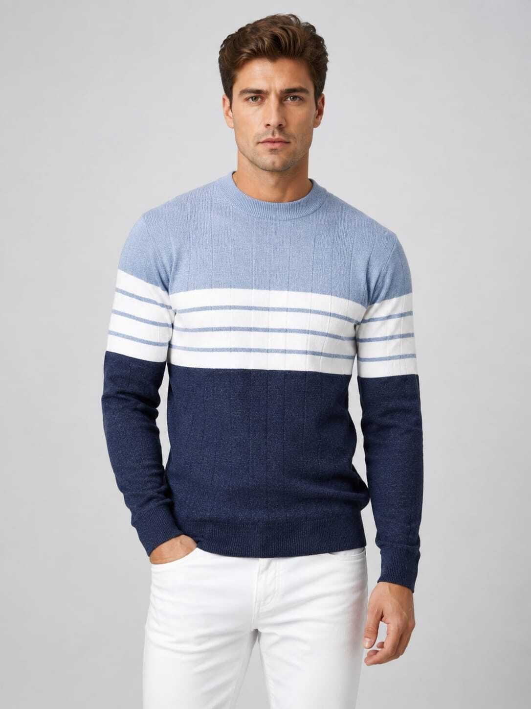 nxtwin Men Striped Crew Neck Blue Sweater-picture-44